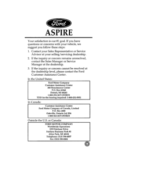 1997 Ford Aspire Owner Manual